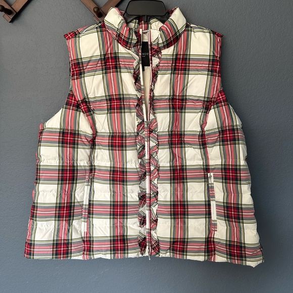NEW WITH TAGS Talbots Stewart Puffer Plaid Vest Jacket Red White Plus Size 3XL - Picture 2 of 10